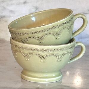 Set of 4 Matceramica Batalha Green Large Mug or Bowl Embossed Swag. Portugal
